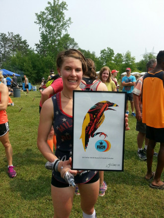 2015 50KM Winner Bekah Metzdorf with the Hardwear - Photo Credit Erik Lindstrom