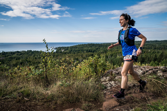 2018 Superior 100 Mile Winner Mallory Richard Above Lake Superior At Split Rock - Photo Credit Ian Corless