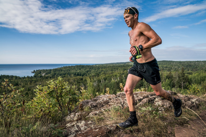 2018 Superior 100 Mile Winner Neal Collick Above Lake Superior at Split Rock - Photo Credit Ian Corless
