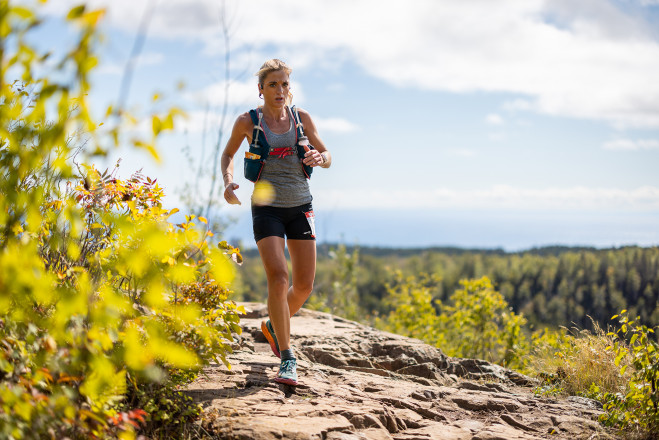 2024 Superior 100 Mile Winner Cheryl Matson Nearing Bean Lake - Photo Credit Howie Stern