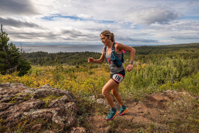 2024 Superior 100 Mile Winner Cheryl Matson in the Early Miles - Photo Credit Howie Stern