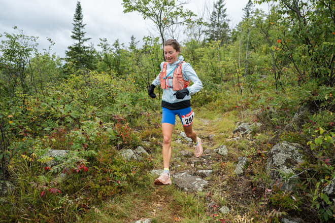 2025 Superior 100 Mile Winner Rachel Turi Early Miles at Blueberry Hill - Photo Credit Anastasia Wilde