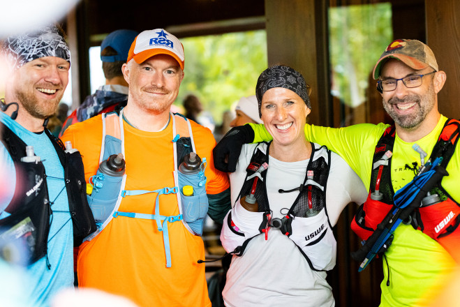 Connecting with Friends at the Start of the 100 in 2025 - Photo Credit Scott Rokis