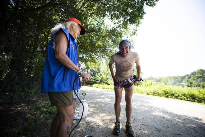 Cooling Off at Aid Station 5 - Photo Credit Bill Kelley