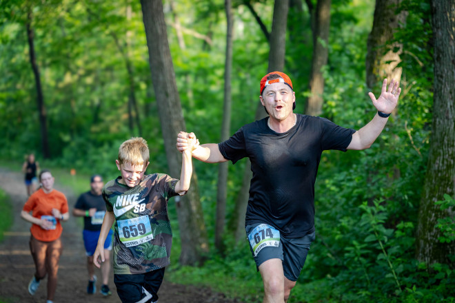 Father Son Finish at the 2025 ESTRS French 5KM - Photo Credit Mike Wheeler