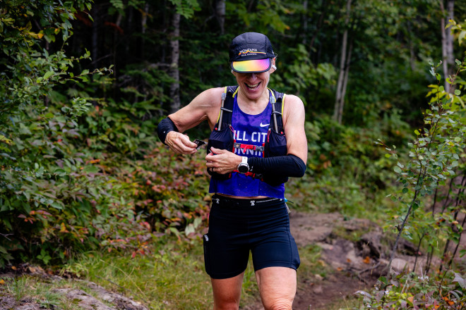 Julia Running Well at Temperance River SFTR 2025 - Photo Credit Katrina Gaisford