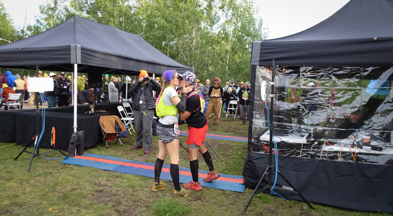Mel and Elliot at the 100 Mile Finish in 2025 - Photo Credit Da Ro