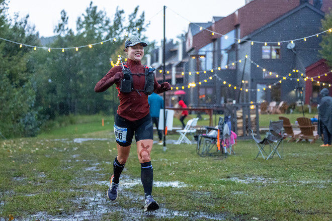 Sophia Finishing the 50 Mile in the Rain SFTR 2025 - Photo Credit Scott Rokis