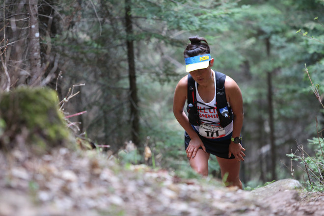 Stephanie Working Hard on Moose Mountain - Photo Credit Cary Johnson